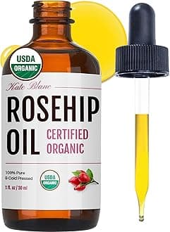Kate Blanc Cosmetics Rosehip Seed Oil for Face, 100% Pure Organic | Cold Pressed Unrefined Rose Hip Facial Oil for Skin, Hair & Gua Sha Massage (1oz)