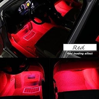 Car Interior Lights, EJ's SUPER CAR 4pcs 36 LED DC 12V Waterproof Atmosphere Neon Lights Strip-Car Auto Floor Lights,Glow Neon Light Strips for All Vehicles (Red)
