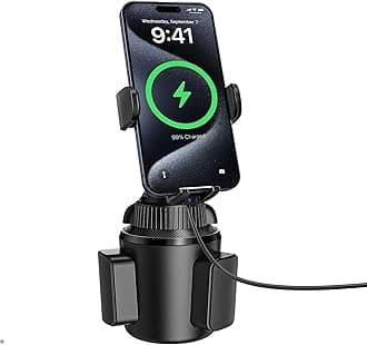 APPS2Car Solid Cup Holder Phone Mount Wireless Car Charger 15W Quick Extension Long Arm Adjustable Height for iPhone 15 Pro Max Plus 14 13 12 11 XS X Samsung S24 S23 S22 S22 S21 S20 Pixel 8 Pro 7 6 5