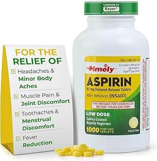 TIME-Cap Labs 1000 Tablets Low Dose Aspirin 81mg Enteric Coated - NSAID Pain Reliever & Fever Reducer for Adults, Helps with Minor Aches, Headaches, Muscle Pain, Toothaches, and Joint Discomfort