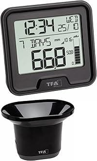 TFA Dostmann Wireless rain gauge Drop, 47.3005.01, monitoring of rainfall and indoor temperature, 365 days history, digital, black