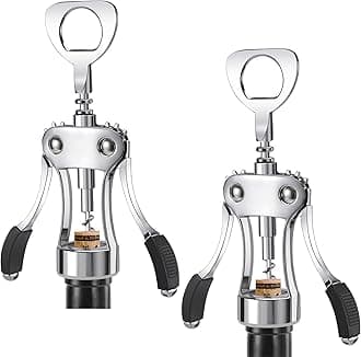 KORCCI Wine Opener, Heavy-Duty Zinc Alloy Wing Corkscrew, Premium Beer Bottle Opener, Multifunctional Wine Accessories with Ergonomic Handle and Sharp Screw, for Kitchen, Bar, Restaurant (2PCS)