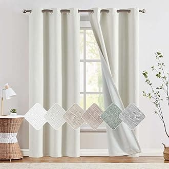 jinchan 100% Blackout Curtains for Bedroom Living Room Linen Blackout Curtains 84 Inch Long Room Darkening Curtains Linen Textured Drapes 2 Panels Window Curtains Grommet Top Ivory