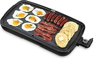 Deluxe Everyday Griddle - Electric Griddle with Removable Plate - Nonstick, Easy-Clean Surface & Anti-Slip Base - Recipe Book Included - Black