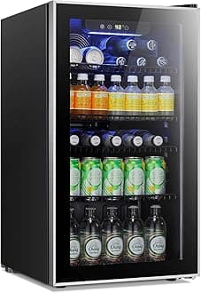Beverage Refrigerator Cooler - 120 Can Mini Fridge Glass Door for Soda Beer or Wine Small Drink Dispenser Clear Front for Home, Office or Bar,3.2 cu.ft.