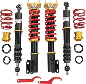 Coilovers Suspension Kit Front Rear replacement for 1994-2004 Ford Mustang Double-Tube Height Adjustable Coilover Suspension Absorber Shock Lowering Kit (Non adjustable damper) Set of 4 Red