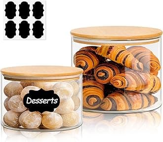 ComSaf Glass Food Storage Containers, 2950ml/1300ml Glass Flour and Sugar Containers with Airtight Lids, 7.1'' Wide Mouth Large Glass Jars with Bamboo Lid for Rice, Pasta, Oats, Grains, Cookie, Candy