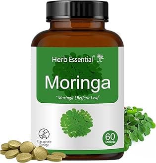 Herb Essential Organic Moringa Leaf Tablets 60 Tablets (500mg), Non-GMO and Gluten Free Supplemen, Uncoated Malunggay Herbal Supplement, Complete Green Superfood