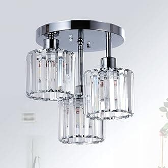 Semi Flush Mount Ceiling Light,3-Light Modern Close to Ceiling Light Fixtures,Kitchen Light with Clear Crystal Shades, Hallway Light Fixtures for Kitchen Entryway Bedroom Bathroom Foyer