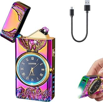 Electric Lighter with Clock YOZWOO USB Rechargeable Lighter with LED Light, Plasma Dual Arc Lighters with LED Power Display for Candle, Cool Lighters Gifts for Men and Women (Magic-Eagle)