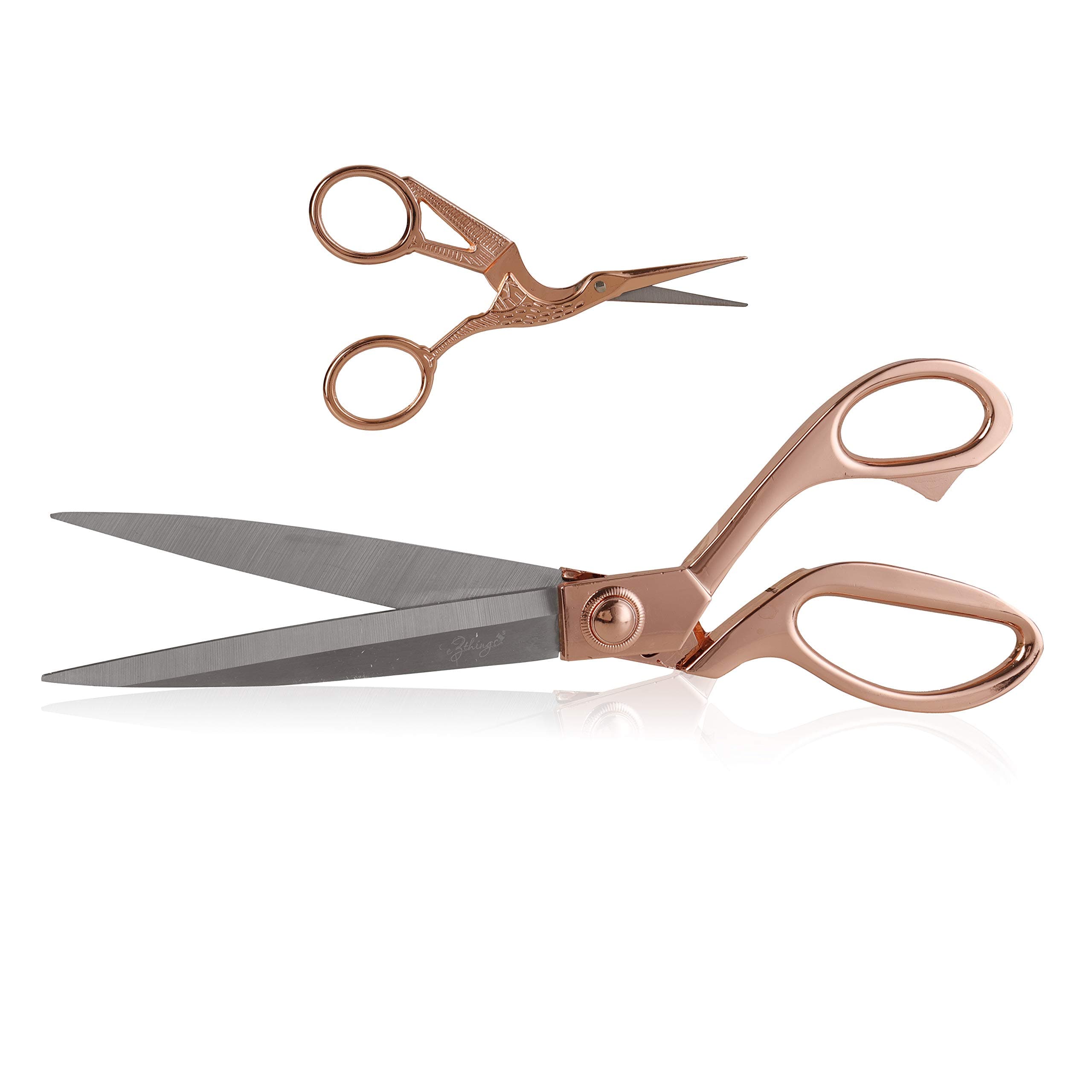 eZthings® 10" + 4.5" Sewing Shears + Embroidery Stork Scissors Titanium Stainless Steel Ultra Sharp Tailor Dressmaker's Set for Cutting Fabric, Canvas, Denim (10 Inch + 4.5" Set Rose Gold)