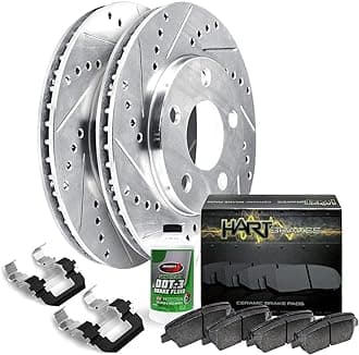 Hart BrakesFront Brake Rotors Silver Drilled Slotted Ceramic Brake Pads Compatible For 2005-2006 Pontiac GTO