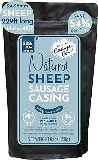 Natural SHEEP Casings for Sausage Making, 24-26mm, Great Hot Dog Casing or Sausage Casing for Merguez & Breakfast Sausage, Pre-Tubed, Edible, A Grade, Halal, from New Zealand, 229” makes 48lb Sausages