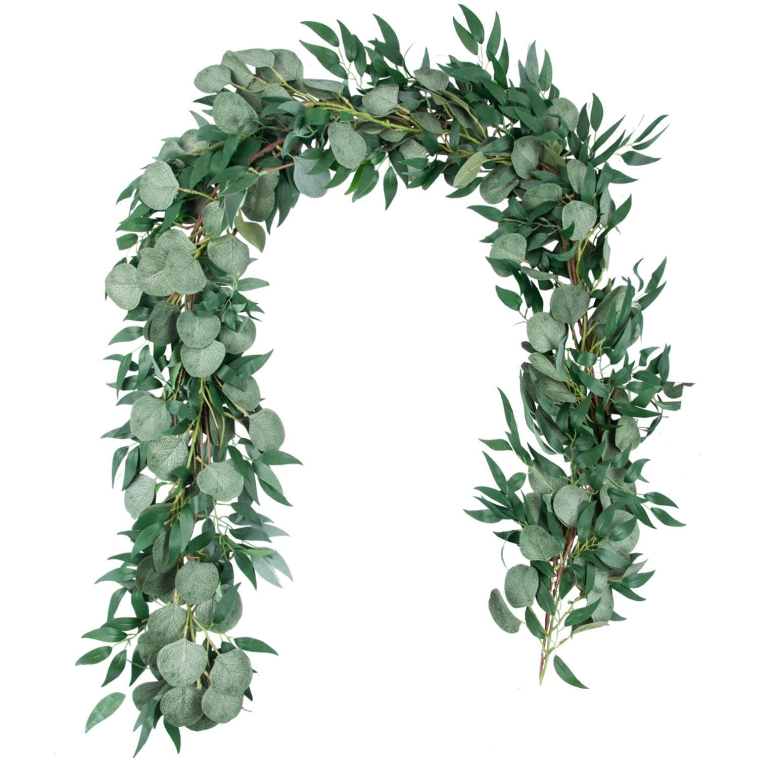 Niceclub Artificial Silver Dollar Eucalyptus Leaves and Artificial Hanging Willow Vines Twigs Leaves Garland String for Wedding Party Home Decoration