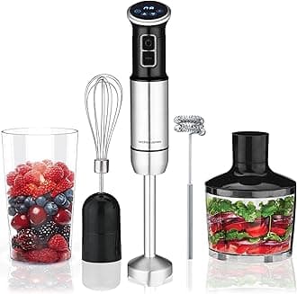 5-in-1 Hand Blender Set, 1000W Immersion Blender, 8-Speed Turbo Boost, 750ml Beaker, 860ml Chopper, Electric Whisk, Milk Frother, Potato Masher, Food Processor Stick Blender
