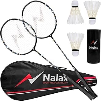 Nalax Badminton Set,2 Player Badminton Rackets Carbon Fiber Racquet with 3 Shuttlecocks and 1 Carrying Bag,Backyard Games for Outdoor,Garden,Beach,Family Fun Game