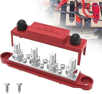 Upgraded Bus Bar 250A 12V Power Distribution Block with 3/8" (M10) 4-Posts Terminals Block with Cover for Automotive, Marine, Battery System (Red)