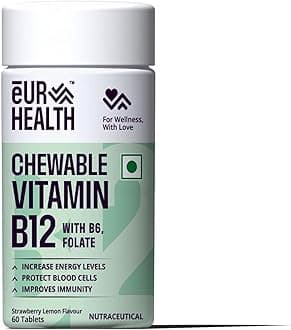 Eurus Lifesciences LLP Eur Health Natural Vitamin B12 Chewable Tablet (Methyl Cobalamin) + Folate (Methyl Folate) + Vitamin B6 60N
