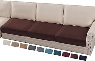PrinceDeco Velvet Couch Cushion Covers 3 Pieces Velvet Separate Couch Cover Stretch Sofa Slipcover Washable Furniture Protector for Sectional Sofa Each Width Up to 40", Brown