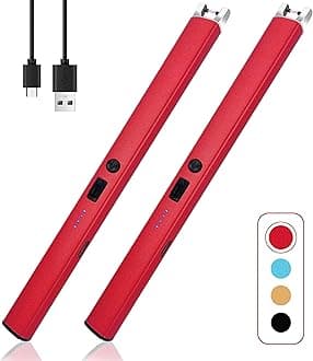 2 PCS Candle Lighter,Windproof Flameless Electric Lighter with LED Power Display ＆ Safety Switch, Upgraded Plasma USB Rechargeable Lighters for Birthday Camping BBQ （Red）