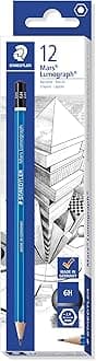 Staedtler Mars Lumograph 6H Graphite Art Drawing Pencil, Medium Hard, Break-Resistant Bonded Lead, 12 Pack, 100-6H, blue (100-6H VE)