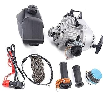 49cc 2 Stroke Bike Engine, Engine Motor for Pocket Bike, Mini Dirt Bike, ATV, Scooter, Recoil Pull Start Engine with Fuel Tank Air-Cooled System (Upgrated CVT Transmission)