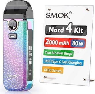 Official SMOK Nord 4 E Cigarette Vape Starter Kit, 80W 2000mAh, 2ml Airflow Control Vaping, OLED Display, USB Type-C Fast Charging, RPM Mesh 0.4ohm coil preinstalled, No Nicotine, 7-Color Armor