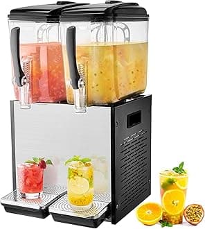 VEVOR Commercial Beverage Dispenser, 2 Tanks 12 L / 12.7 QT Per Tank Juice Dispenser, 286W Stainless Steel Ice Tea Drink Machine with 45°F-54°F Cooling Temperature, for Cold Drink Restaurant Bar Party