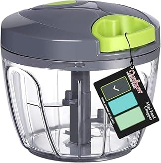 Cambom Manual Food Chopper Vegetable Cutter, Hand String Vegetable Chopper Onions Cutter for Vegetable Fruits Nuts BPA Free Food Safe Material, 650ml Gray