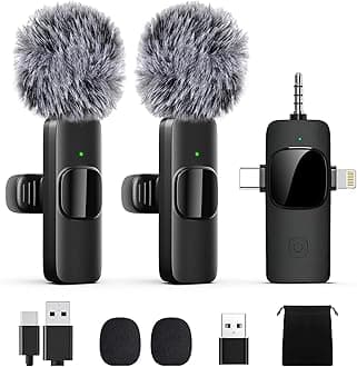 Wireless Lavalier Lapel Microphone for iPhone, iPad, mini Video Recording Mic for Interview Video Podcast Vlog YouTube & Livestream, Noise Reduction, Plug & Play (3-in-1 Port)