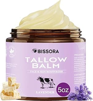 Beef Tallow for Skin, Organic Grass-Fed Beef Tallow Balm with Raw Honey & Jojoba Oil - Whipped Moisturizer for Face & Body - All-Natural Skin Care for Soft, Hydrated Skin (5 OZ, Lavender)