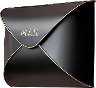 NACH Envelope Wall Mount Mailbox, Small Metal Mailbox, Black and Copper Mail Box, Mailboxes for Outside Wall Mount, Outdoor Mailboxes, 11x5x8.75 Inches, Wall Mailbox, MB-6941S
