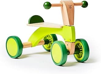 Ride-On Balance Bike, Sustainable Wood, Hape “Scoot-Around” Balance Bike, 4-Wheeled, Rubber Tyres, For Toddlers And Up, Bright Green. 12m - 4yrs