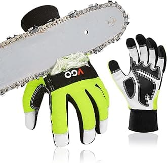 Vgo... Chainsaw Gloves 12-Layer Protection on Both Hands, Safety Foresty Work Gloves with Touchscreen in Goat Leather(S,1 pair)