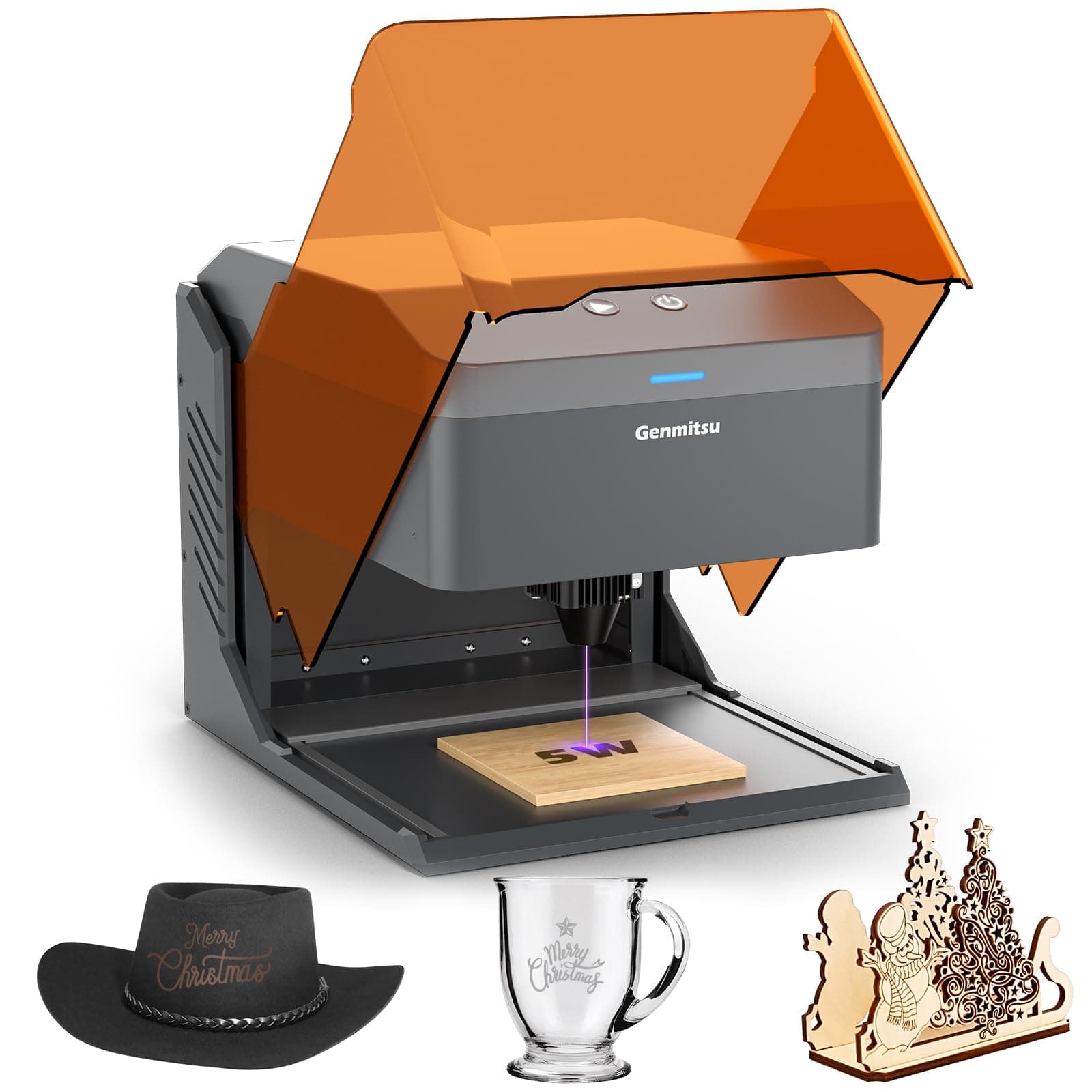 Kiosk 5W Laser Engraver, Light Weight & Portable Laser Engraver Machine, Home Laser Cutter with Acrylic Enclosure for DIY Wood/Leather/Metal, 3.9 x 3.9inch Engraving Area, Laser Safety Class 1