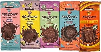 Feastables Mr Beast Chocolate Bars – NEW Deez Nuts Peanut Butter Milk Chocolate, Original Dark, Milk Chocolate, Sea Salt and Almond Chocolate Bars (5 Pack)