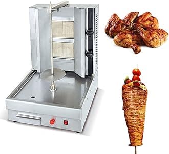 Kebab Machine Gas Vertical Grill Smokeless Barbecue Grill Stoves Stainless Steel with Burners 360° Rotation Automatic Kebab Machine for Shawarma, Chicken Roaster, Tacos Meat,style1 [Energy Class A]