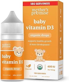 Mother's Promise Organic Baby Vitamin D Drops | 100% Plant Based | Healthy Growth & Bone Development | Age Newborn+ | 180 Servings | Baby Vitamin D3 Liquid for Infants & Toddlers | 400 IU for Babies