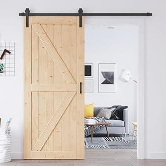 EaseLife 36in x 96in Sliding Barn Door with 6.6FT Barn Door Hardware Kit & Handle Included,DIY Assemblely,Easy Install,Apply to Interior Rooms & Storage Closet,K-Frame
