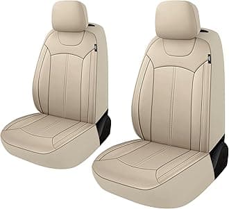 Pariiaotin Premium Leather Car Seat Covers Front Set, Waterproof Stain-Resistant Seat Covers for Cars, Universal Automotive Interior Covers for Sedan SUV Truck Pick-up Van, Beige
