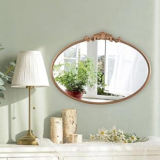 Oval Gold Mirror for Bathroom Vanity, Baroque Ornate Vintage Wall Mirror with Large Rounded Metal Frame, Decorative Antique Brass Mirror for Bedroom, Dresser, Entryway (Gold, 24”x 35.5" x1.2")
