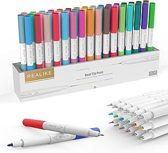 REALIKE Dual Tip Pens Compatible with Cricut Maker 3/Maker 4/Maker/Explore 3/4/Air 2/Air, Dual Tip Marker Pens Set of 48 Pack Fine Point Pen Writing Drawing Pens (0.4 Tip & 1.0 Tip)