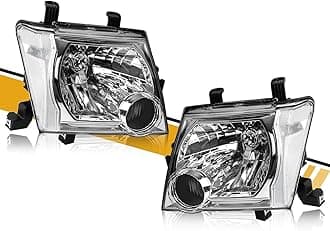 Headlight Assembly Pair Compatible with Nissan Xterra 2005-2015, Factory-OE-Style Halogen Headlamp Replacements for 26010-EA025 26060-EA025, w/o Bulb, Chrome Housing Clear Lens White Corner