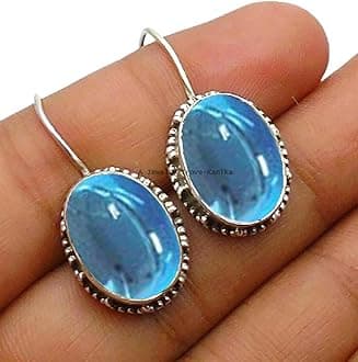 10x14MM Oval Gemstone Sterling Silver Ellipse Dangle Earrings for Women, Bezel Set Ear-Wire Earrings, Bridesmaid Earrings Mother's Day Gift (Blue Topaz)