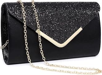 Dasein Evening Bag Envelope Handbag for Women Fashion Clutch Bag Ladies Shiny Sequins Evening Party Bag Prom Wedding, Black With Gold-tone Hardware, normal