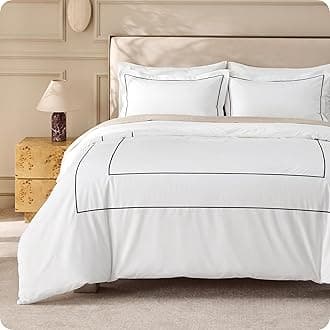 100% Cotton Percale Duvet Cover King, Luxury Hotel Duvet Cover, White Comforter Cover with Frame Embroidery, PureWoven Breathable & Lightweight Bedding Set for All Season, 3 Pieces, 104"x90"