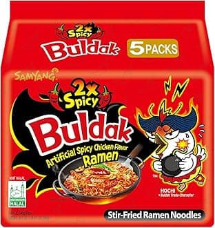 2X Buldak (Korean) Hot Spicy Chicken Stir Fried Ramen 4.94 oz (Pack of 5)
