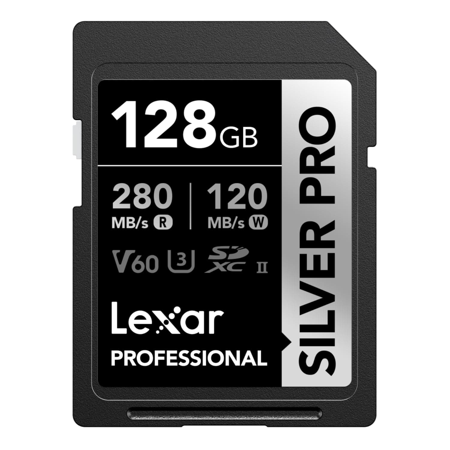 SILVER PRO SD Card 128GB, UHS-II SD Memory Card, V60, U3, C10, Up to 280MB/s Read, 120MB/s Write, SDXC Card for DSLR/Camera/Professional Photographer/Videographer/Enthusiast (LSDSIPR128G-BNNAA)