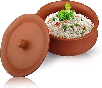 1000ml Earthen Clay Handi - Authentic Handmade Cookware for Delicious Traditional Meals | Clay Dahi Handi | Eco-Friendly Clay Handi | Large Handi for Kitchen with Lid