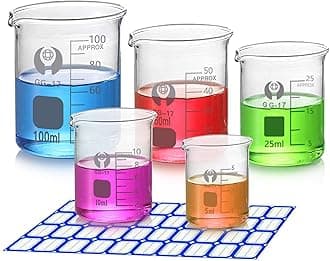 5 Pack Glass Graduated Measuring Beaker Set 5ml 10ml 25ml 50ml 100ml Thick Glass Borosilicate Low Form Lab Beakers